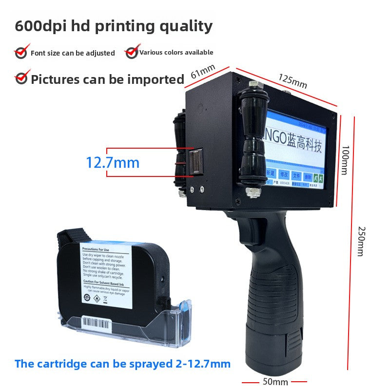 Industrial intelligent handheld inkjet printer