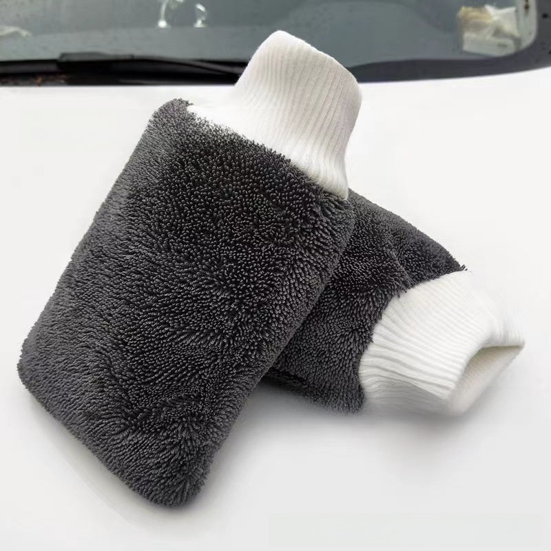 Microfiber Car Cleaning Gloves with Coral Fleece