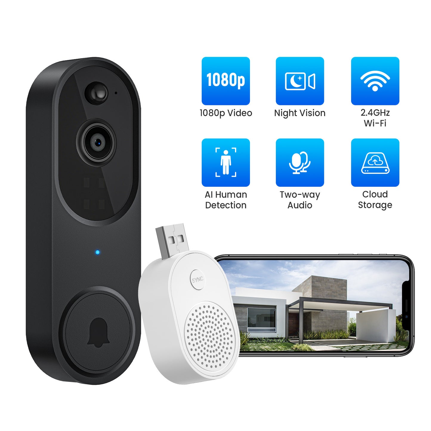 Smart Video Doorbell with Wireless Intercom