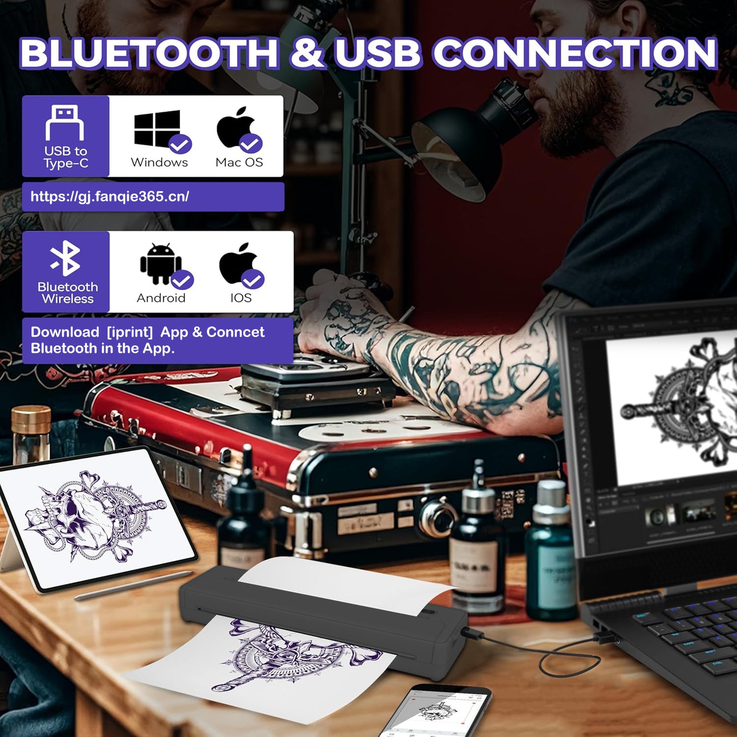 Portable Wireless Thermal Printer for Tattoo and Label Printing
