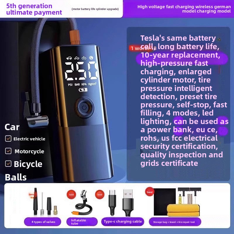 Portable wireless air pump for vehicles