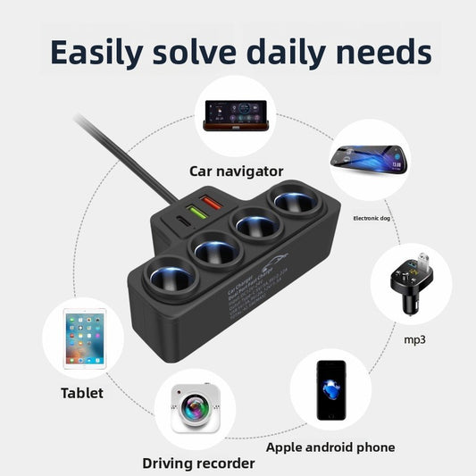 Car cigarette lighter with four-way fast charging