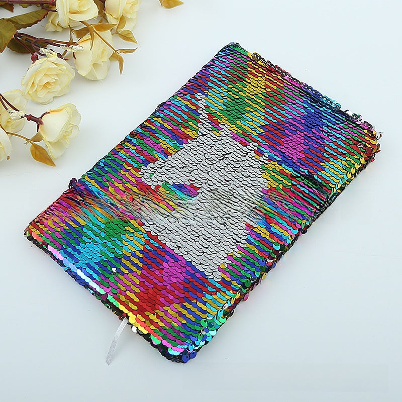 Colorful Fish Scale Sequin Notebook with Double-Sided Flip Design