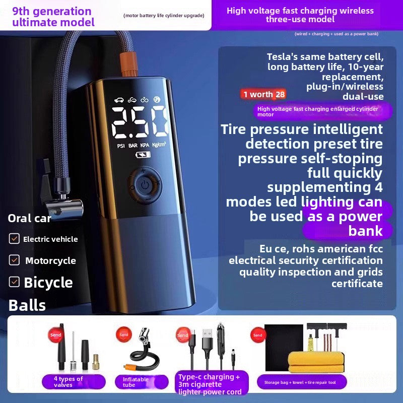 Portable wireless air pump for vehicles