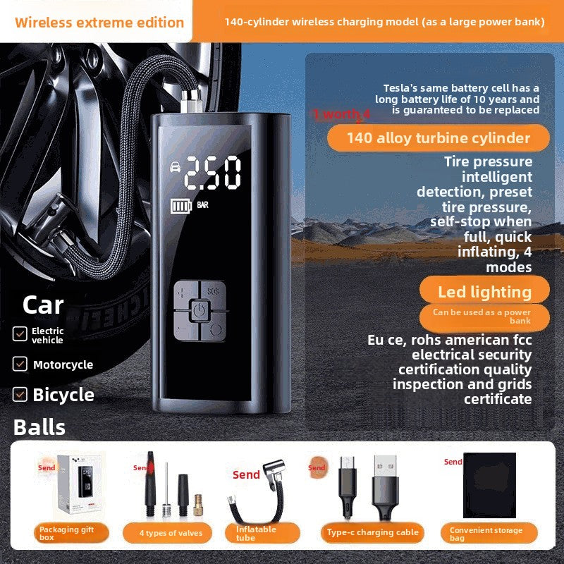 Portable wireless air pump for vehicles