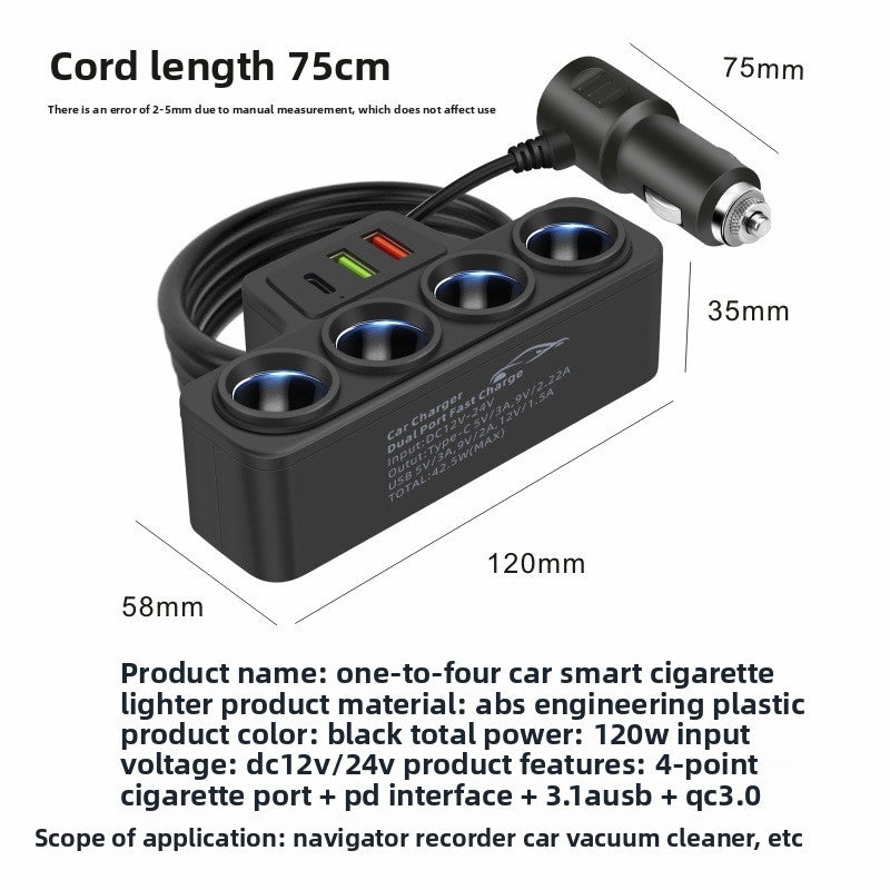 Car cigarette lighter with four-way fast charging
