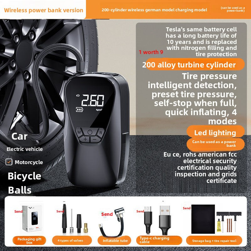 Portable wireless air pump for vehicles